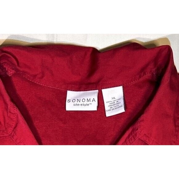 Sonoma Lifestyle Womens XL Red Top V-Neck Collar Cuffed Short Sleeve - Picture 3 of 6